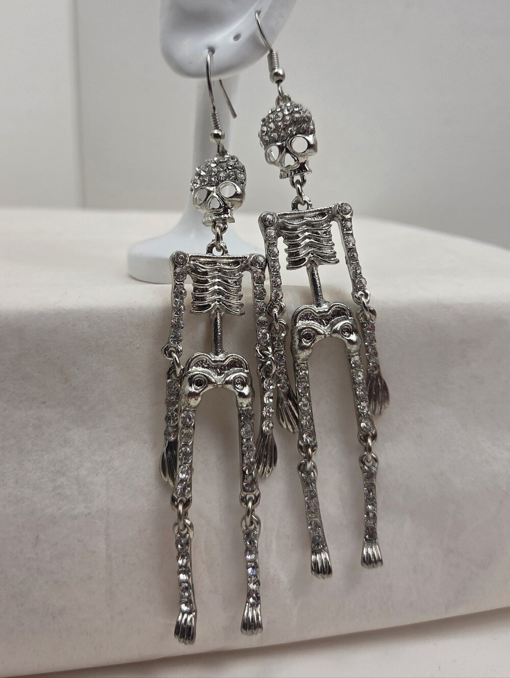Articulated Rhinestone Skeleton Earrings 4" - Goth Halloween Statement Earrings
